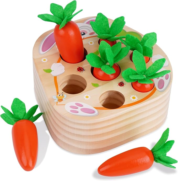 KMTJT Montessori Toys for 2 3 Year Old Toddlers | Wooden Carrot Harvest Toy by KMTJT