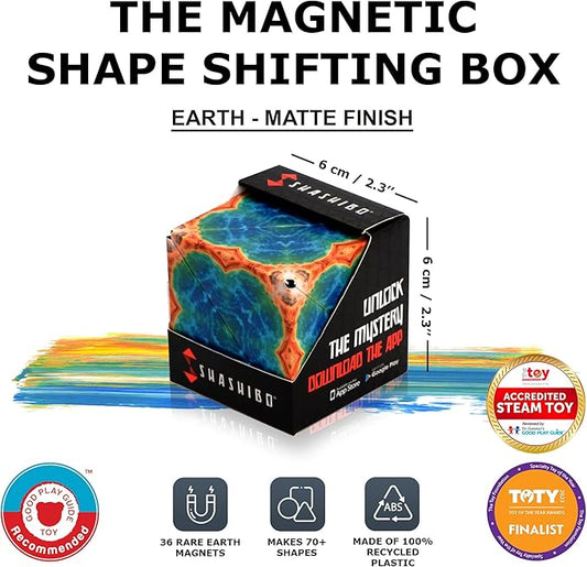 Shashibo Shape Shifting Box - Award-Winning STEM Fidget Toy with Strong Magnets - Fidget Cube Transforms Into 100+ Shapes, Christmas Stocking Stuffers Gift for Kids, Teens, and Adults (Earth)