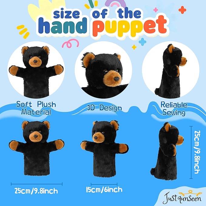 Plush Hand Puppet Toddler Sensory Learning Toy Washable Preschool Classroom Activity Supplies Creative Imaginative Play Stuffed Animal Gift Black Bear