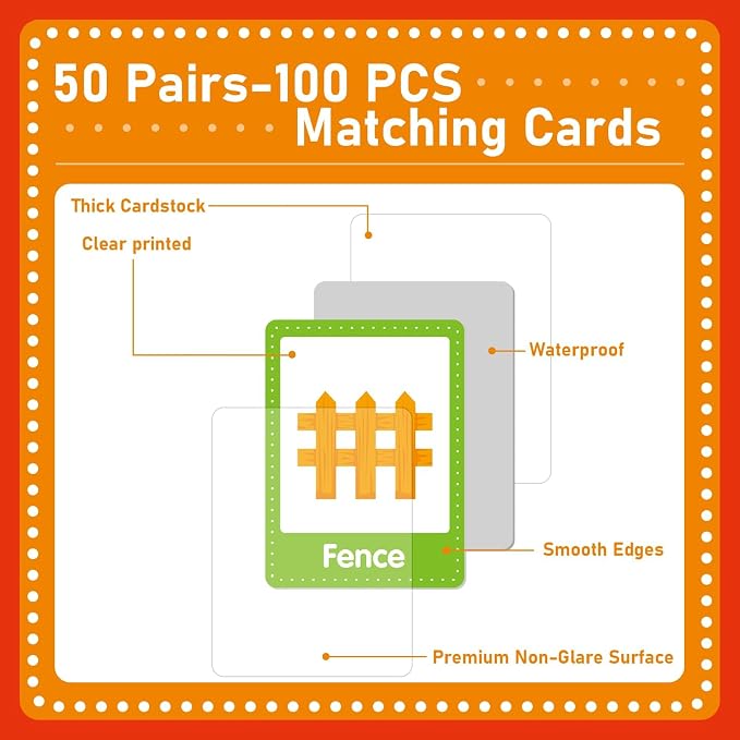 gisgfim 100 PCS Fall Memory Matching Game Thanksgiving Happy Fall Concentration Memory Games for Kids Educational Ages 3-8 A Fun & Fast Autumn Theme Memory Matching Games - Image 3