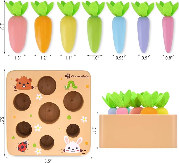 Montessori Toys for 2 3 Year Old Toddlers | Wooden Carrot Harvest Game - Image 4