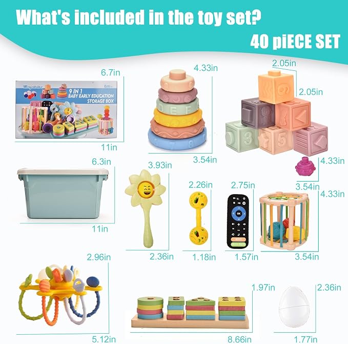 Baby Toys 6 to 12 Months 9 in 1 Montessori Teething Toys Sorting Sensory Educational Learning Gift for Toddlers Aged 1-3 - Image 3