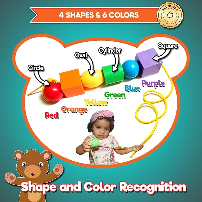 Lace & Let Go Rainbow Beads - Match, Sort, Count, Stack & Play 12pc + eBook - Image 3