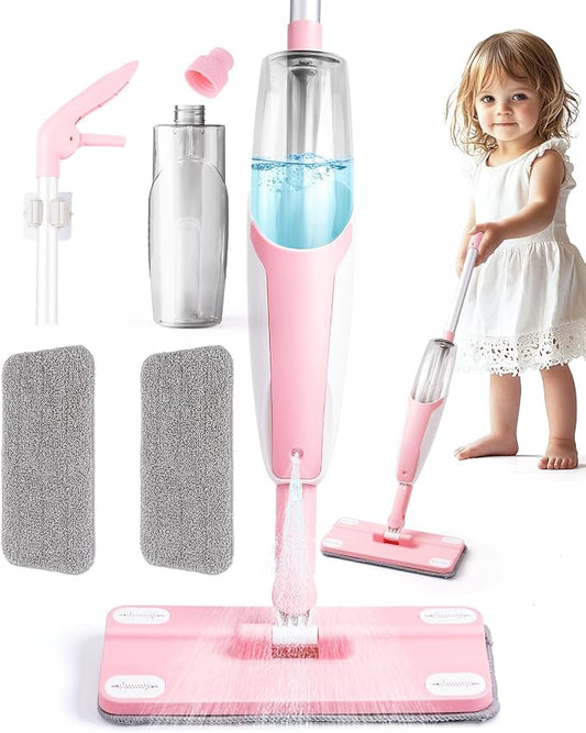 Pink Mini Spray Mop for Toddler-Girls Montessori Cleaning Toy that Real Spray Water,Pretend Playhouse Essentials for Girls Ages 3-8,Toddler Educational Housekeeping Set by Yeeammk