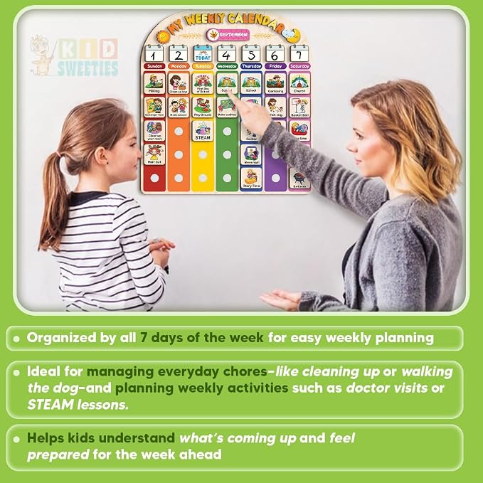 Wooden Weekly Calendar for Kids, Kids Weekly Planner, Large Week's Routine for Toddler, Daily Weekly Routine for Boys Girls Age 3+ (02) - Image 4