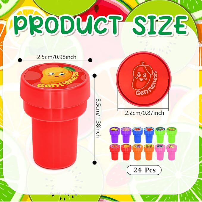 Cinrobiye 24 Pcs Fruit of the Spirit Stampers Party Favor Set, Cute Bible Learning Stamps for Kids Sunday School, Church Classroom Rewards, Faith Based Gifts, Goody Bag Fillers - Image 2