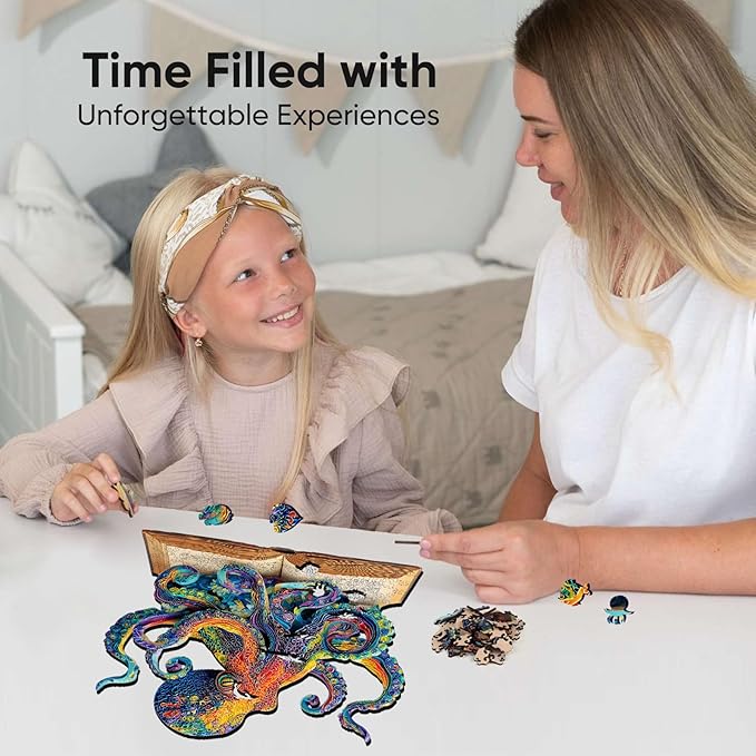 Reouinty Wooden Puzzles for Adults, Octopus Book Jigsaw Puzzles 200 Pieces, Unique Shape Animal Adult Puzzles, Irregular Wood Best Gift for Adults Family Game(11.4 * 10.9 in)