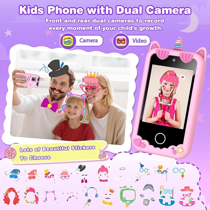 M SANMERSEN Smart Phone for 3 4 5 Year Old Girls, 2.8" Touchscreen Toddler Phone Toy, Dual Camera 28 Learning Games, MP3 Music Player, Built-in 32G SD Card