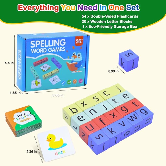 Spelling Games for Kids Ages 3-6, CVC Word Matching Letter Game, Phonics Learning Toy with 54 Flash Cards for Preschool Boys Girls - Image 5