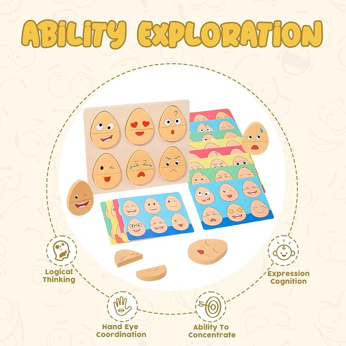 Montessori Toys for 3+ Year Old, Wooden Facial Expressions Sorting Toys for Kids, Wooden Expression Matching Puzzle Block Game Preschool Educational Toys Gifts Stocking Stuffers for Kids (32 Pcs) - Image 3