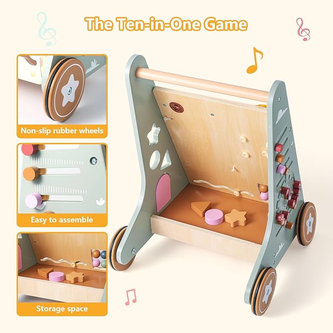 Wooden Baby Walker | Toddler Push Walking Toy with Wheels for Boys & Girls | Learning Walking Aid for Standing & Balance Training | Sturdy Montessori Toy for 36+ Months