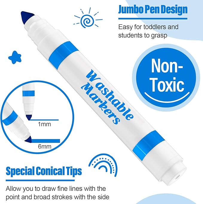 Janlaugh 36 Pcs Light Blue Washable Markers Bulk Coloring Broad Line Marker for Kid Light Blue Conical Tip Drawing Pen for Christmas School Travel Art Baby Shower Gender Reveal Party Supplies, Ages 6+