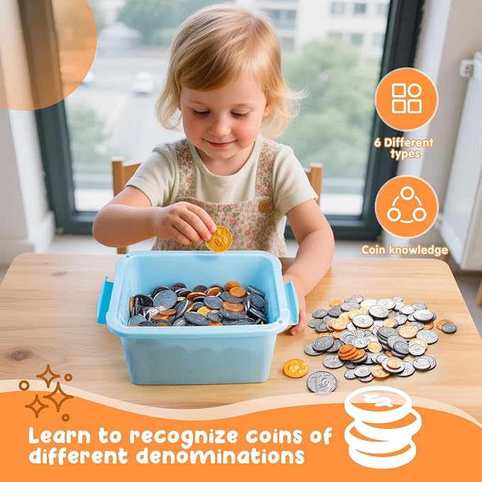 TOMMYHOME Fake US Coins Play Money 800 PCS Set – 6 Types of Coins,Realistic Prop Money for Kids,Toy Cash Register, Pretend Play Toys – Homeschool Teaching Supplies (800) - Image 5