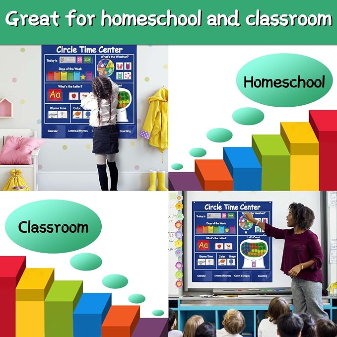 KIKIGOAL Circle Time Center Classroom Pocket Chart Educational Pocket Chart Teaching Materials Learning Calendar Weather Counting Letter Color Shape etc - Image 7