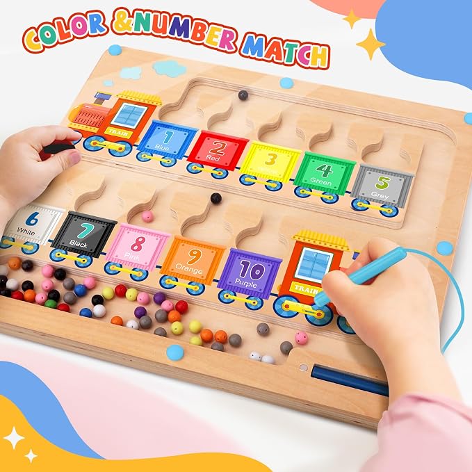 wakeInsa Magnetic Color and Number Maze,Montessori Toys for 2-5 Years Old Boys,Wooden Magnet Balls Puzzles,Toddler Busy Board,Preschool Learning Activities,Christmas & Birthday Gift for Kids - Image 5