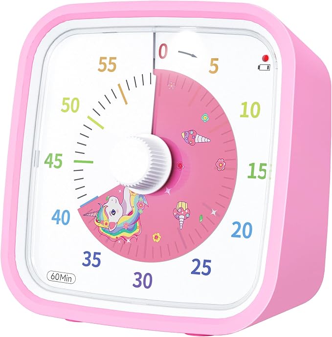 Yunbaoit Unicorn Visual Timer for Kids, Silent 60-min Countdown Timer, Pink by Yunbaoit