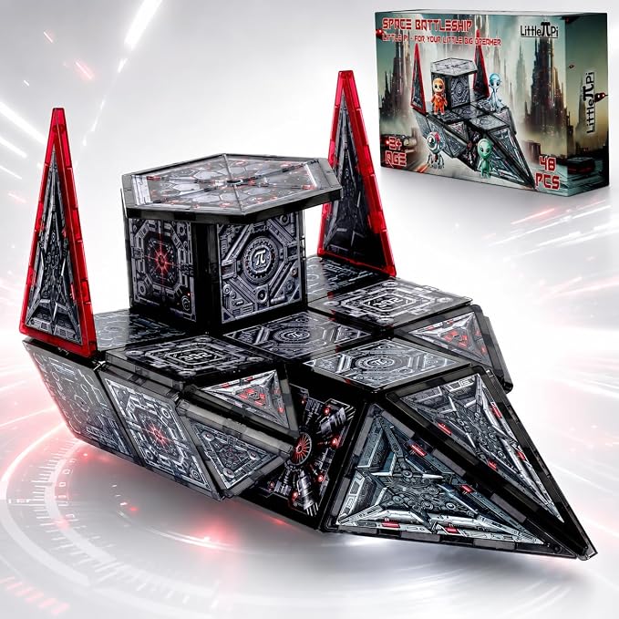 Little Pi Space Battleship Magnetic Tiles, Building Blocks for Kids by LittlePi