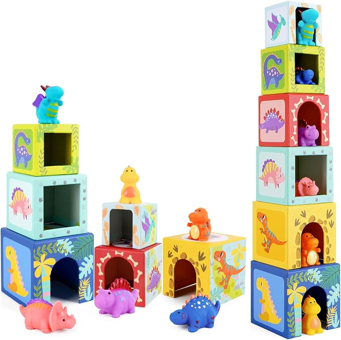 Toddlers and Babies Dinosaur Sorting and Stacking Toys Blocks for 1-3 Kids by KMTJT