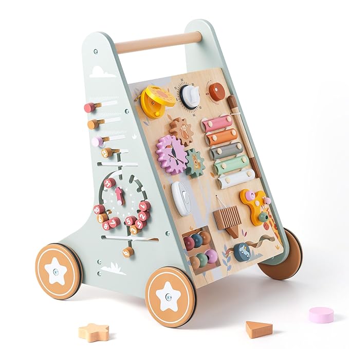 Wooden Baby Walker | Toddler Push Walking Toy with Wheels for Boys & Girls | Learning Walking Aid for Standing & Balance Training | Sturdy Montessori Toy for 36+ Months