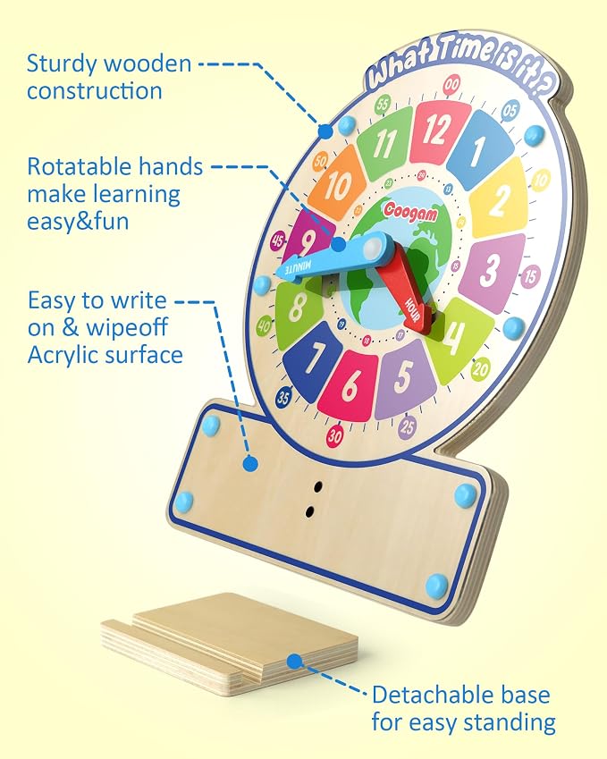 Coogam Wooden Clock Teaching Time Toy, Analog Digital Clock with Fly-Telling Time Board Game, Montessori Time Learning Educational Toy for 3 4 5 Year Old Homeschool Classroom Kids - Image 6