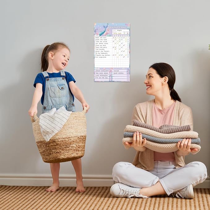 Clever Clean Dry Erase Chore Chart for Kids, Reusable Reward Chart, Non-Magnetic Kids Chore Board Clings to Any Smooth Surfaces, 6 Dry Erase Markers Included (Mermaid) - Image 5