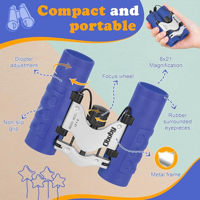 Real Binoculars for Kids Gifts for 3-12 Years Boys Girls 8x21 High-Resolution Optics Compact Toy Binocular for Bird Watching,Travel, Camping - Image 6