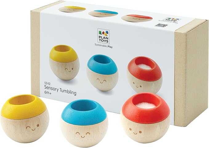 PlanToys® Wooden Tumbling Montessori Toy | Developmental Baby Toy for Fine Motor Skills & Sensory Play | Safe & Eco-Friendly for Babies 6 Months+