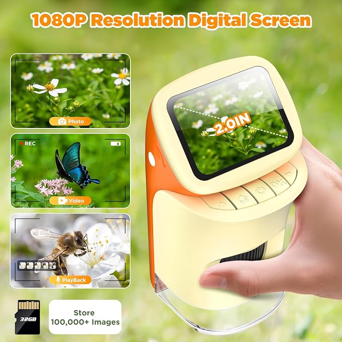 Kids Digital Microscope 1000X with 2.0" Screen | Handheld Rechargeable Microscope Kit with Slides, Portable STEM Science Toy for Kids Ages 5-12, Educational Gift for Boys & Girls - Image 3