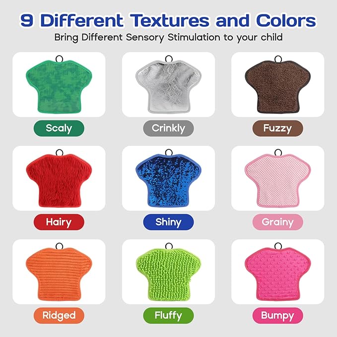 Large Sensory Mats w/Guide & Cards(11''x 9''), Autism Sensory Products, T-Shirt Shaped Sensory Wall Panel for Kids, Ideal Sensory Tile Toys for Classroom/Home/Therapy Room
