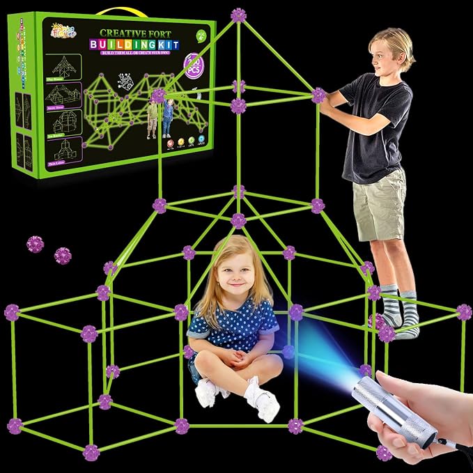 Glow In The Dark Fort Building Kit for Kids,STEM Construction Toys, Educational Gift for 3 4 5 6 7 8 9 10 11 12 Years Old Boys and Girls,Ultimate Creative Set for Indoor & Outdoors Activity,200 Pcs - Image 2