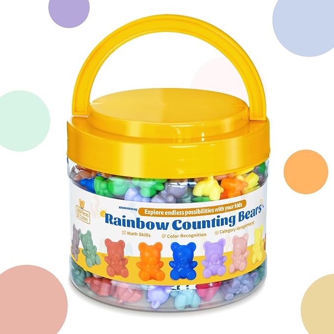 XINHUIDALSQ Rainbow Counting Bears Set of 200, 10 Colors Sorting Teddy Plastic Bears Math Manipulatives for Toddlers, 1 Inch Bear Conters Ages 3+ Kids - Image 7