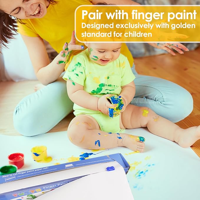 Funto Finger Paint Paper Roll, 12"x400", Size-Free,White, Large Paint Sheet for Toddlers, Art Pad for Kids, Paper for Painting, Easy to Cut
