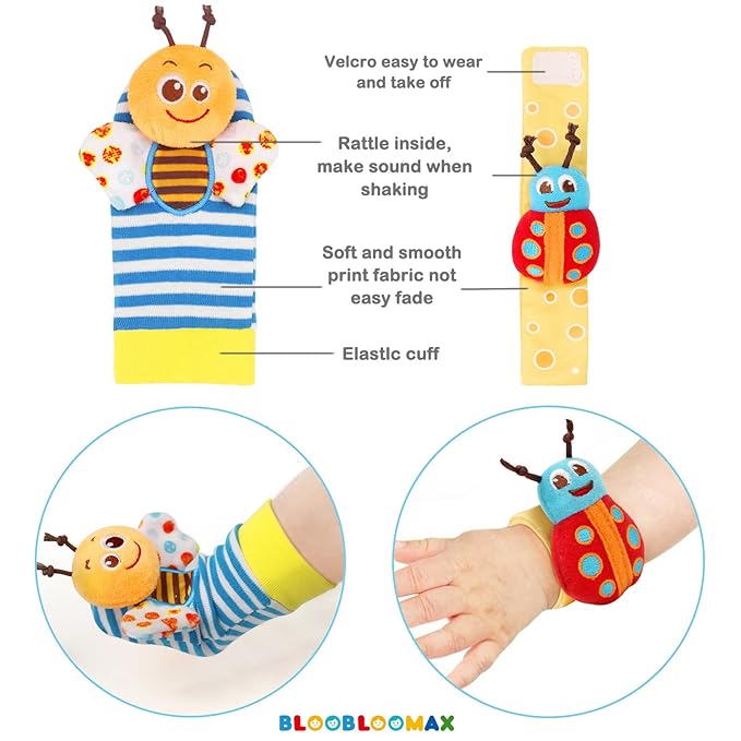 Bloobloomax Wrist Rattle Socks and Foot Finder Set, Infant Girl Boy Toys for Babies 0-36 Months, Newborn Hand & Foot Toys for 0 to 3 Years, Baby Shower Gifts Set (Wine Red Gift Box)