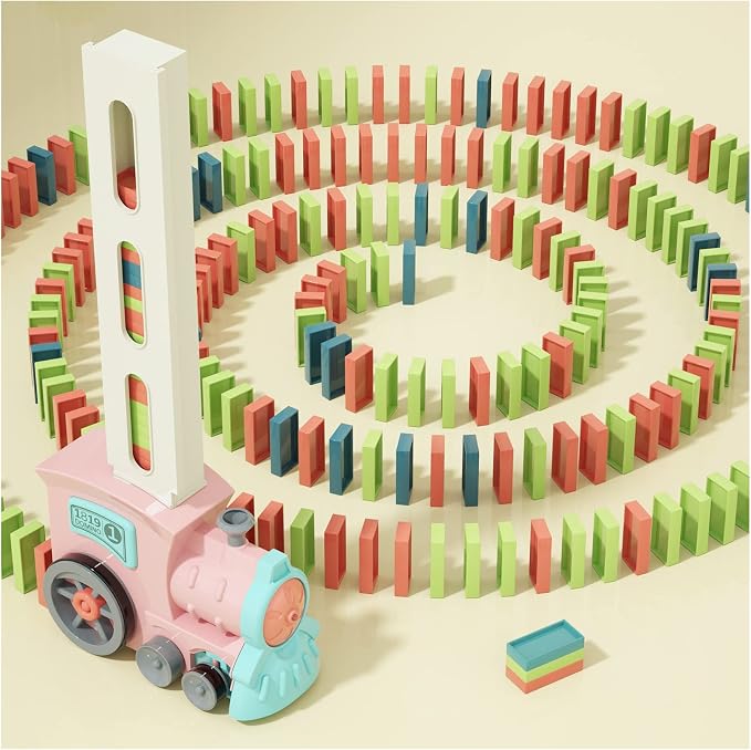 Domino Train Toys for Girls 3+ Year Old: Kids Stacking Dominoes Games - Montessori Toy Toddler 3-5 Boys ages 4-8 - Interactive Autism Fine Motor Activities Birthday Gift Stocking Stuffer 4 5 6 Yr Olds by PREPHY