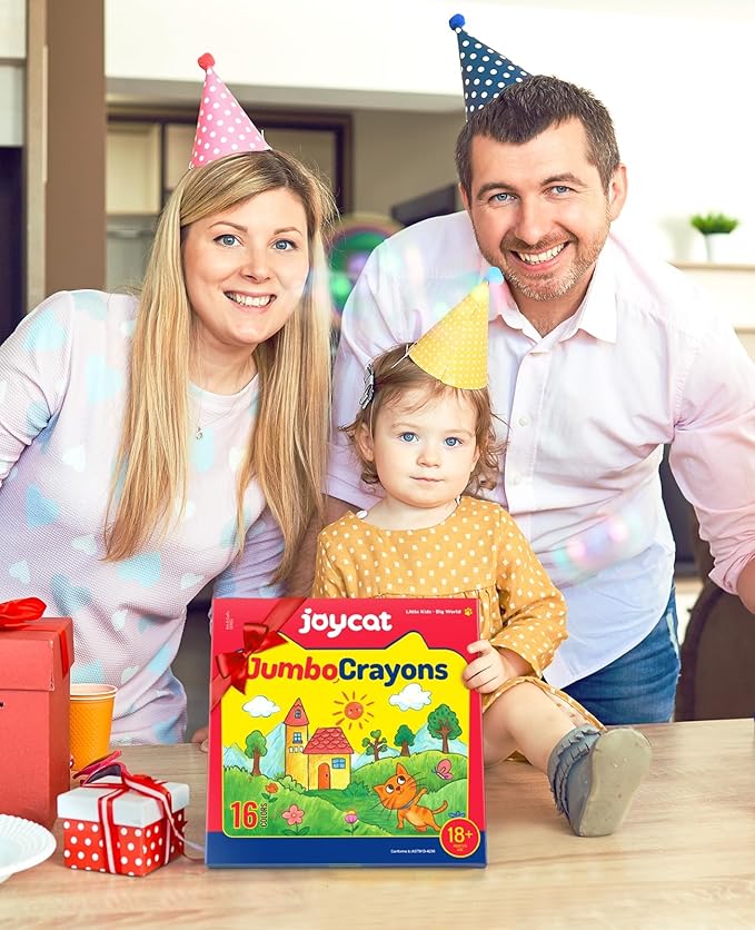 JoyCat 16 Colors Jumbo Crayons for Toddlers 1-3 4 5 6 year old Kid,Easy-Grip,Unbreakable,Non-Toxic,Washable,big,Triangular toddler Crayons with Coloring Activity Paper,Ideal for Kids with Art Supplies