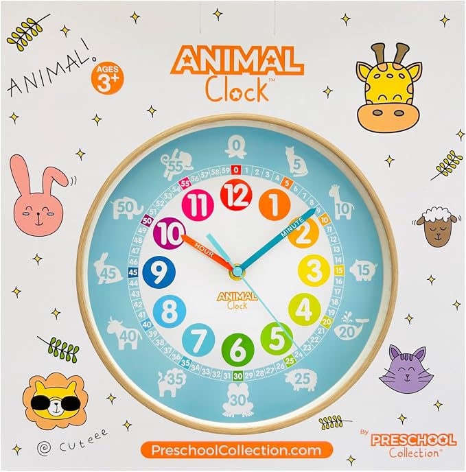 Animal Preschool Clock - Time Teacher 10 Inch Educational Silent Wall Clock with Wood Look Frame - Easy to Read Dial for Teacher's Classrooms, Preschooler's Bedroom & Children Playroom - Image 3