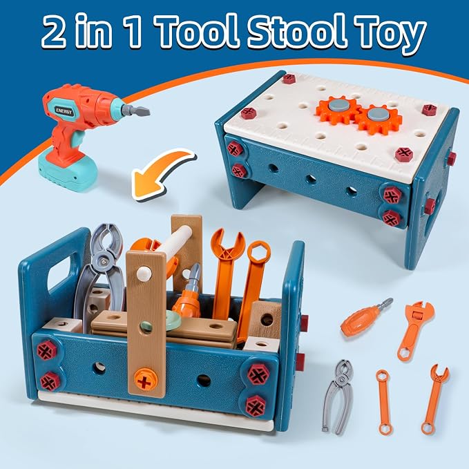 VEAIS Kids Tool Set with Drill,120Pcs Tool Set with ToolBench,Montessori Toy for 3+Year Old,Educational STEM Construction Toys for Ages 3-6,Pretend Play Kids Toys 3-5 Year Old Birthday Gift - Image 2