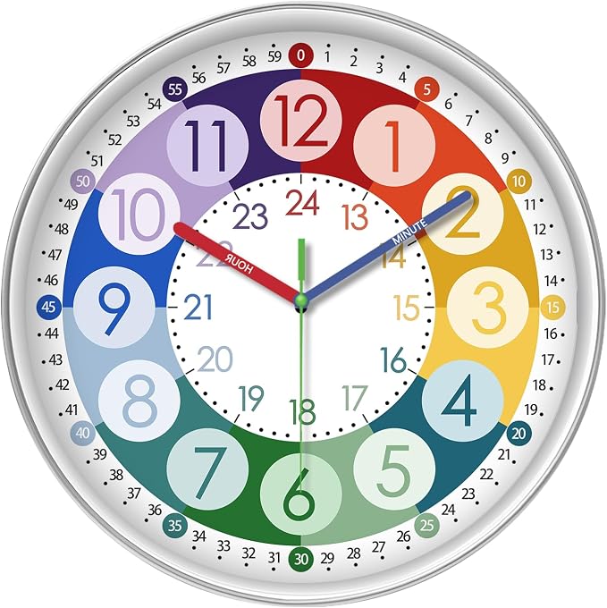 XFM Learning Clock for Kids 12 Inch Colorful Teaching Time by XFMWallClock