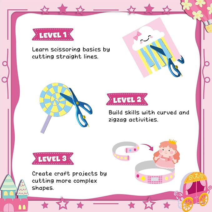 YoPoll Scissor Skills Activity Book for Kids, Toddler Arts and Crafts Kit with 2 Safety Scissors, Preschool Learning Toy for Fine Motor Skills and Creative Cutting Practice, Fun Gift for Boys & Girls