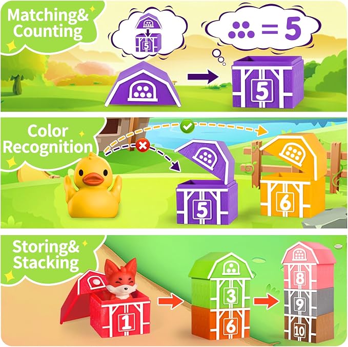 Montessori Learning Toys for 1,2,3 Year Old Toddlers, 20Pcs Farm Animal Preschool Sensory Toys for Counting, Matching, Sorting & Fine Motor Games, Christmas Birthday Easter Gift for Baby Boys Girls - Image 4