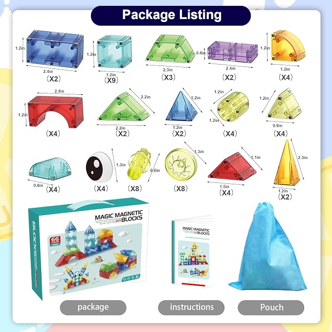 Huaker 66Pcs Magnetic Building Blocks, Translucent 3D STEM Toys for Age 3+ - Image 4