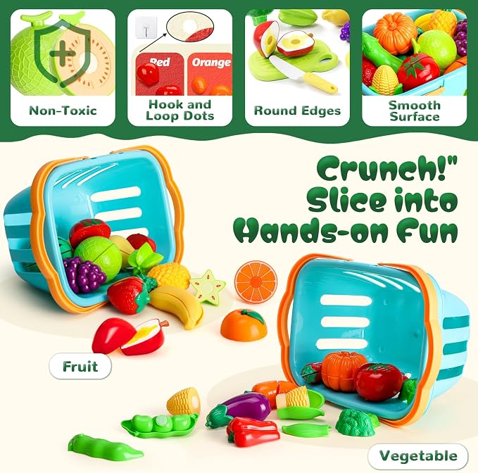 SOCBTNSO Pretend Play Food Set with Felt Tree Mat & Storage Basket for Kids - Image 3