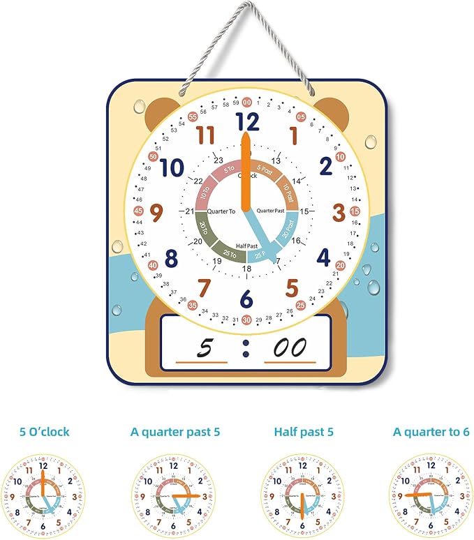 ANCOMEDO Large 12" Magnetic Writable Dry Erase Teaching Clock with Cute Style, Teaching Demonstration Clock for Kids Learning Practice Time for Home School Classroom Supplies (12" x11"-Beige) - Image 6