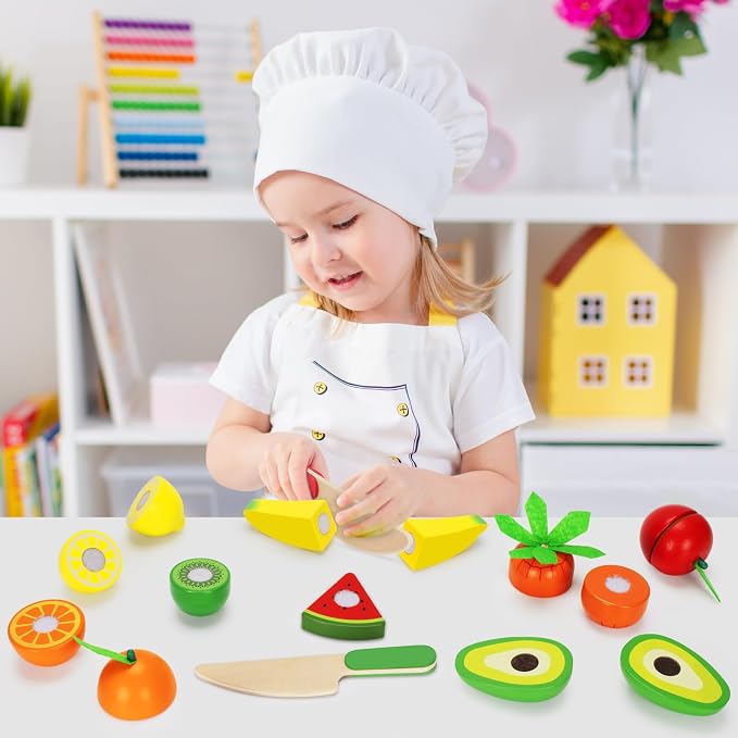 TooyBing Wooden Play Food Toy Set for Kids Kitchen - 30 Pcs Montessori Cutting & Color Sorting Fake Fruit Accessories with 4 Boxes, Play Toys for Toddlers 3, Birthday Gifts for Boys Girls - Image 5