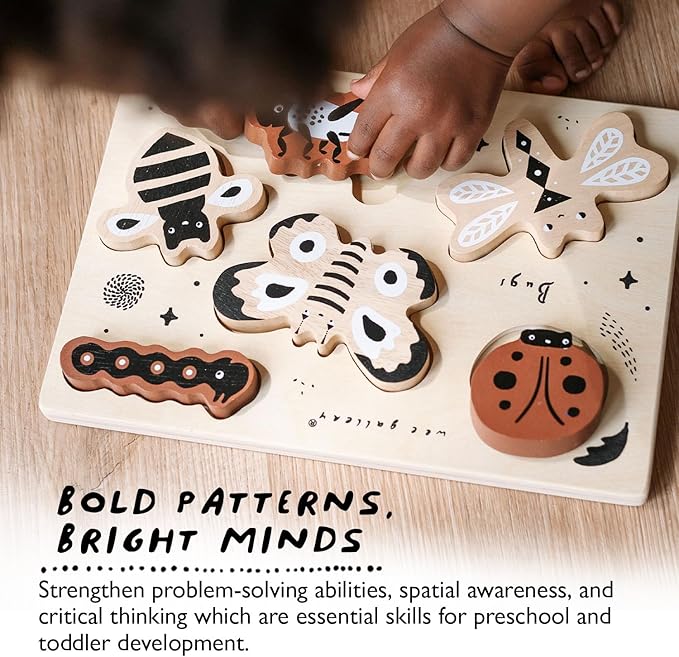 Wee Gallery Wooden Tray Puzzle Safari Animals, Montessori Toy for Toddlers and Preschoolers for Early Learning and Fine Motor Skill Development, Sustainable Educational Puzzle for Kids