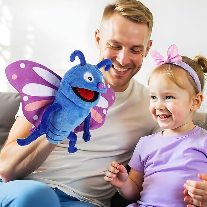 Animal Hand Puppets 11 Inch Sea Turtle Plush Dinosaur Animals Hand Puppet Toys Role-Play Toy Puppets for Kids Storytelling Imaginative Pretend Play Teaching Preschool(Butterfly)