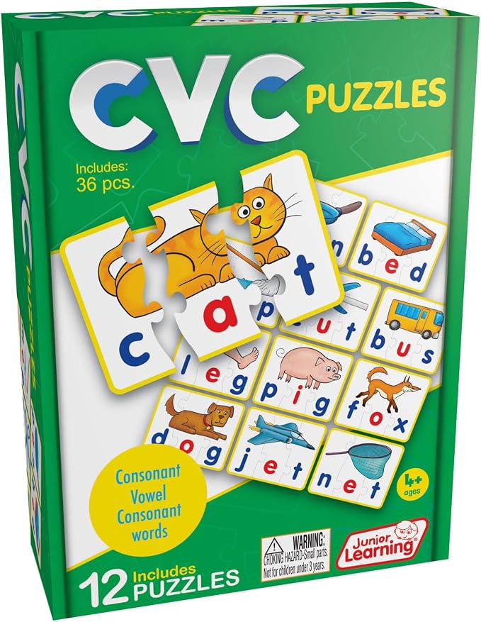 Junior Learning CVC Puzzles - Color-Coded Phonics Word Games for Kindergarten, Self-Correcting Consonant Vowel Consonant Reading Puzzle Set, 36 pcs, Ages 4+ by JuniorLearning