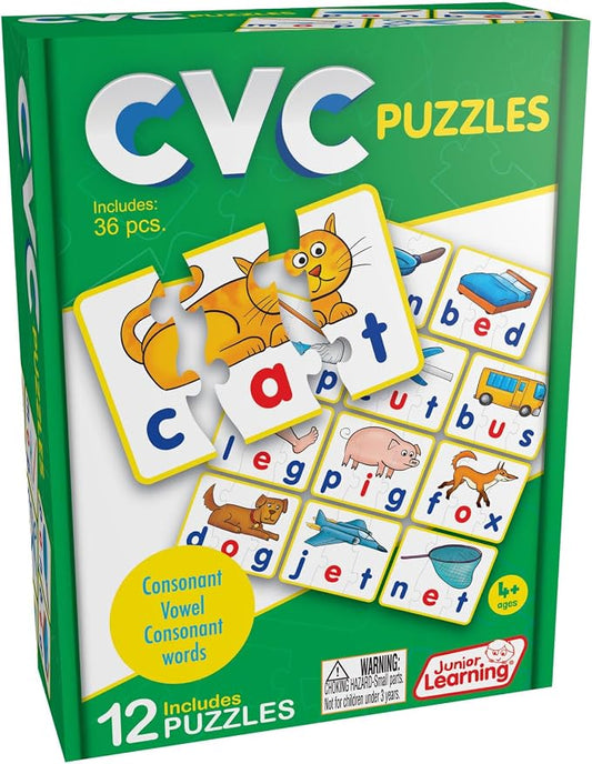 Junior Learning CVC Puzzles - Color-Coded Phonics Word Games for Kindergarten, Self-Correcting Consonant Vowel Consonant Reading Puzzle Set, 36 pcs, Ages 4+ by JuniorLearning