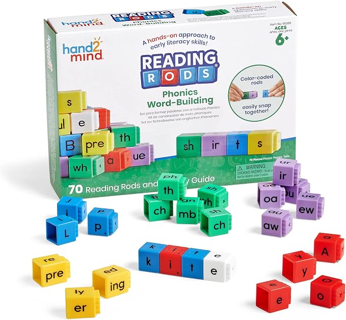 hand2mind Reading Rods Phonics Word-Building, Word Building Activities, Spelling Toys, Montessori Alphabet Letters, Reading Tools for Kids, Science of Reading Manipulatives, Phonemic Awareness by hand2mind