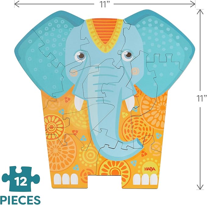 HABA Wooden Puzzle Elephant - 2 in 1 Reversible Puzzles for Kids Ages 4-6, Durable Educational Toys and Wooden Montessori Toys